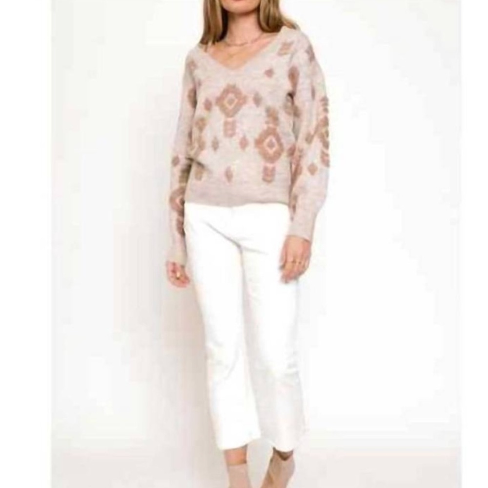 Mystree Soft Knit Sweater in Warm Taupe, Pink - Picture 2 of 10